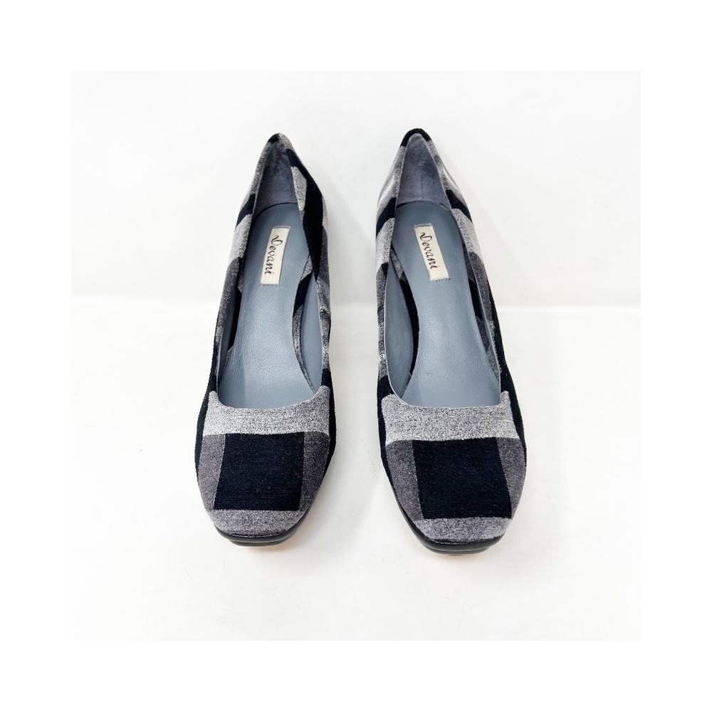 Devani Womens Shoes 8.5 M Black Gray White Plaid Velvet Leather Heels Pumps NIB